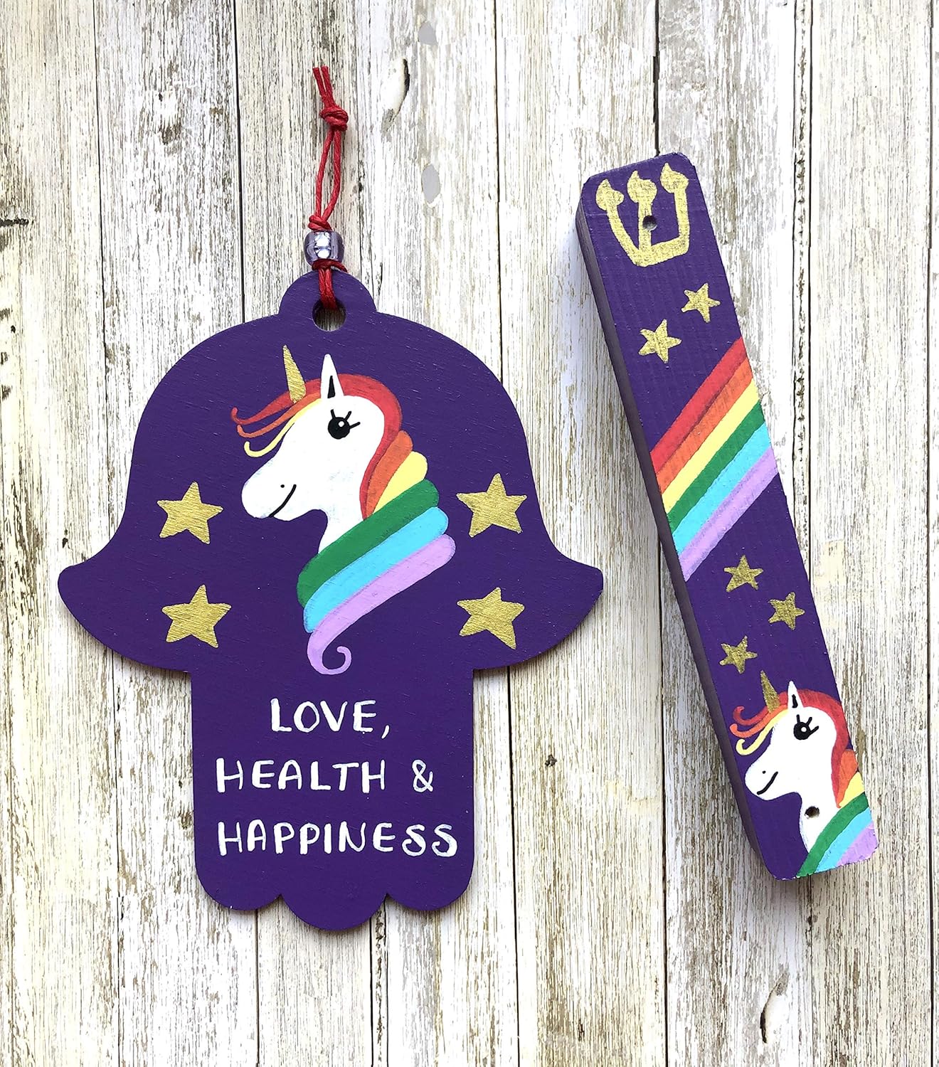 Lea Joelle Hamsa and Mezuzah Rainbow Unicorn Purple Gift
