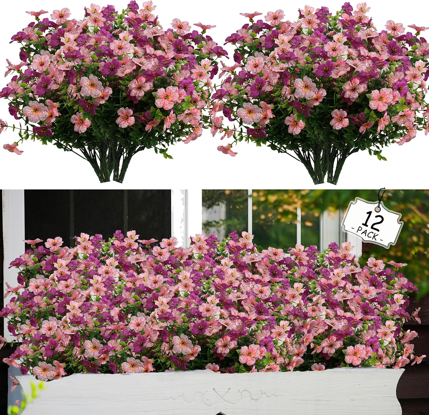 Artificial Flowers for Outdoors Fake Flowers UV Resistant Pink Purple Daisy Set