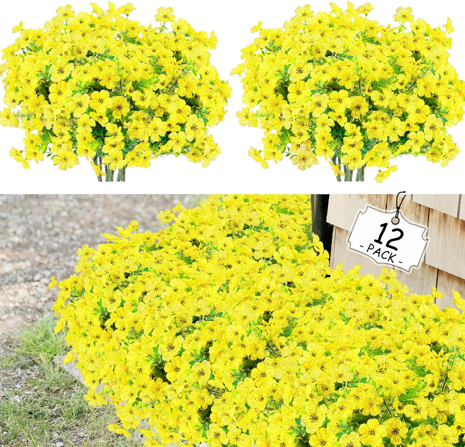 LEIISSURREE Artificial Flowers for Outdoor Decor Yellow Set of 12 Bundles